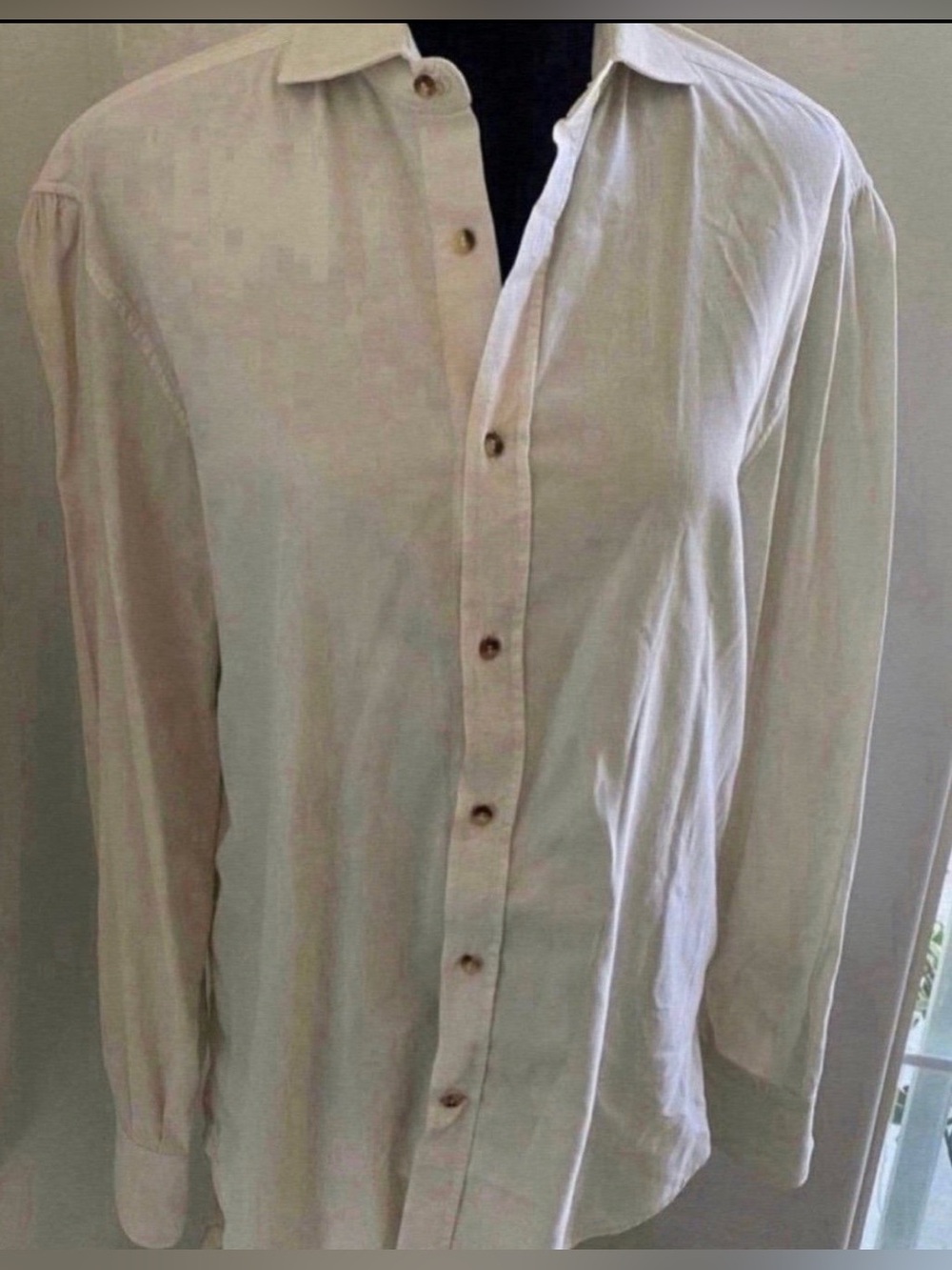 Men's Long-Sleeve Brunello Cucinelli Button-Up Shirt - Cream (Size M)